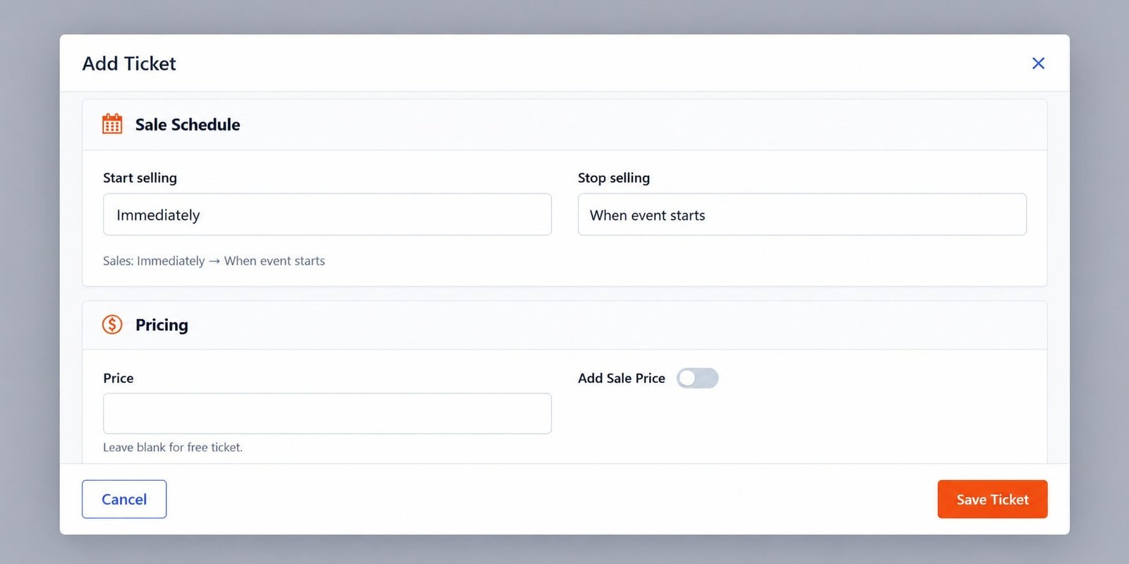 Eventixa ticket pricing settings for free and paid tickets