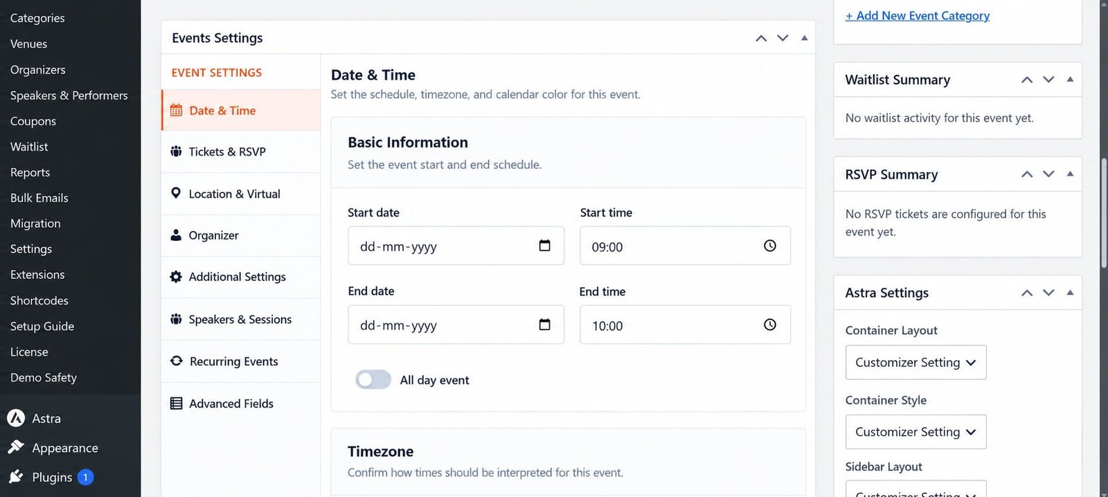 Create a new Eventixa event in WordPress