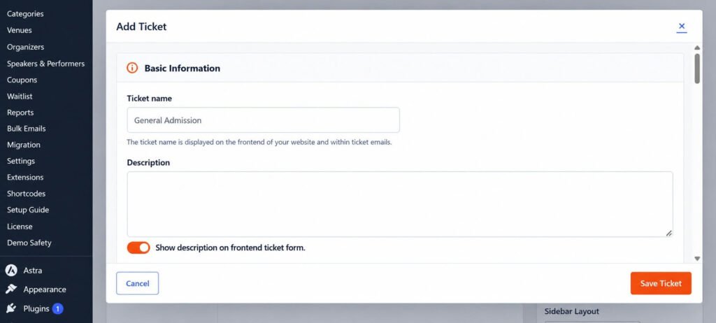 Create a free event ticket in Eventixa